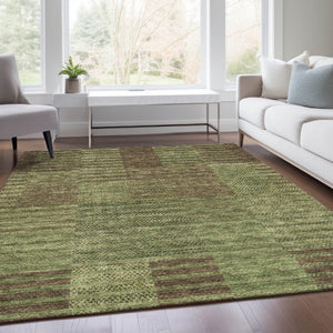 HomeRoots 9' X 12' Versatile Coffee and Green Striped Area Rug – Durable, Washable, UV Protected for Indoor/Outdoor Use 675671