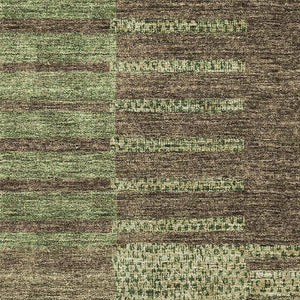 HomeRoots 9' X 12' Versatile Coffee and Green Striped Area Rug – Durable, Washable, UV Protected for Indoor/Outdoor Use 675671