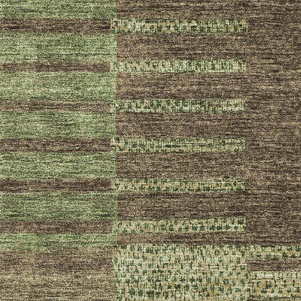 HomeRoots 9' X 12' Versatile Coffee and Green Striped Area Rug – Durable, Washable, UV Protected for Indoor/Outdoor Use 675671