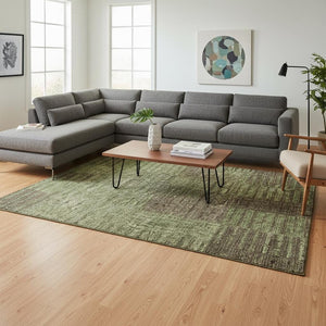 HomeRoots 10' X 14' Striped Washable Area Rug in Coffee & Green – UV Protected, Stain Resistant for Busy Homes 675672