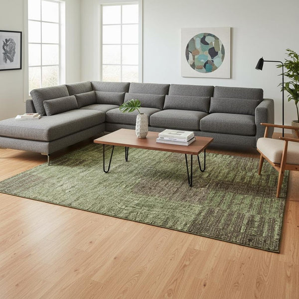 HomeRoots 10' X 14' Striped Washable Area Rug in Coffee & Green – UV Protected, Stain Resistant for Busy Homes 675672