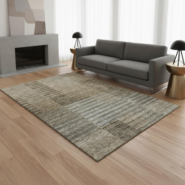 HomeRoots 5' X 8' Taupe Beige and Gray Striped Area Rug – Washable, Durable, UV-Protected for Everyday Elegance 675674
