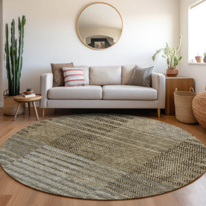 HomeRoots 8' Stylish Taupe Beige & Gray Striped Round Rug - Durable, Washable, UV Protected for Busy Homes 675675