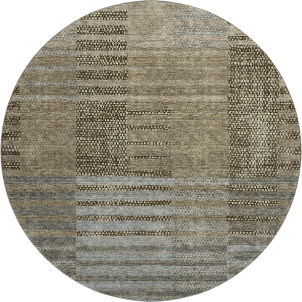 HomeRoots 8' Stylish Taupe Beige & Gray Striped Round Rug - Durable, Washable, UV Protected for Busy Homes 675675
