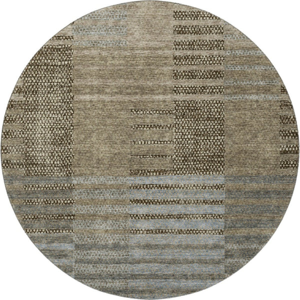 HomeRoots 8' Stylish Taupe Beige & Gray Striped Round Rug - Durable, Washable, UV Protected for Busy Homes 675675