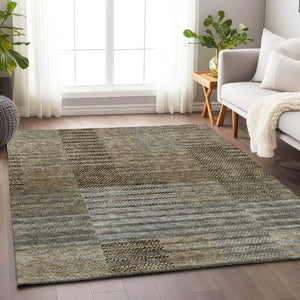 HomeRoots 8' X 10' Striped Taupe Beige & Gray Washable Area Rug - Durable, UV Protected for High-Traffic Homes 675676