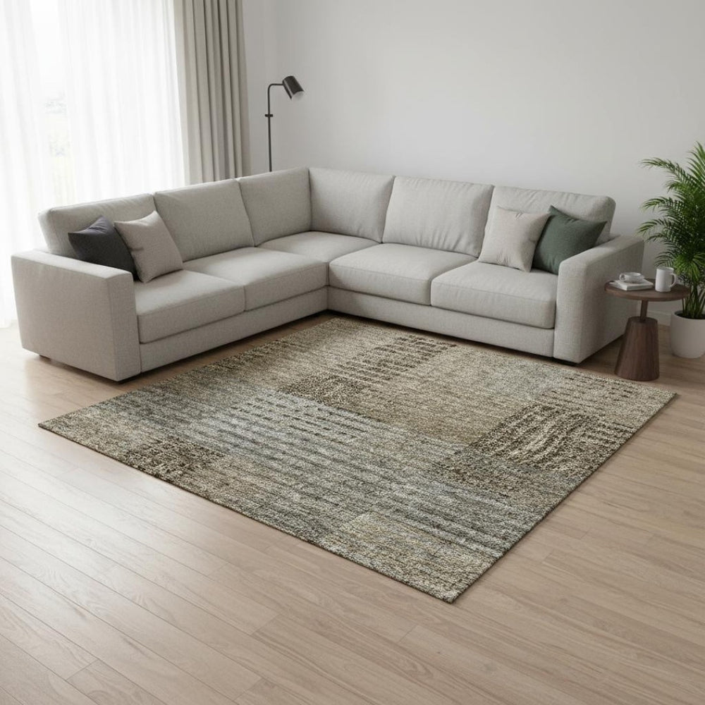 HomeRoots 10' X 14' Stylish Taupe Beige & Gray Striped Washable Area Rug with UV Protection for All Spaces 675678