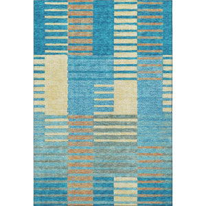 HomeRoots 5' X 8' Vibrant Teal, Orange & Gold Striped Area Rug - Washable, UV Protected, Durable & Stylish! 675680