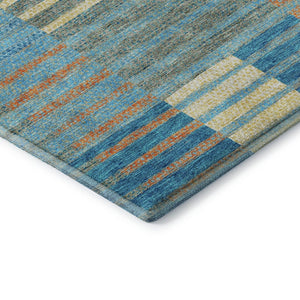 HomeRoots 8' Vibrant Teal, Orange & Gold Striped Washable Round Rug - UV Protected, Durable & Stylish Design 675681