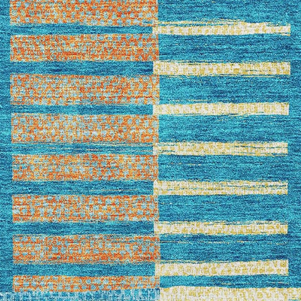 HomeRoots 8' X 10' Striking Teal, Orange & Gold Striped Washable Area Rug with UV Protection for Durability 675682