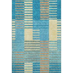 HomeRoots 9' Striped Teal, Orange & Gold Washable Area Rug with UV Protection - Perfect for Family Living Spaces! 675683