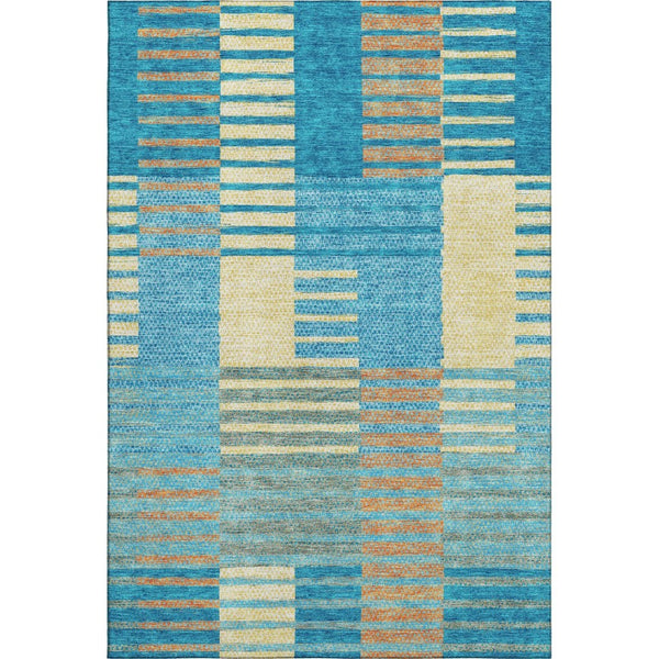HomeRoots 9' Striped Teal, Orange & Gold Washable Area Rug with UV Protection - Perfect for Family Living Spaces! 675683