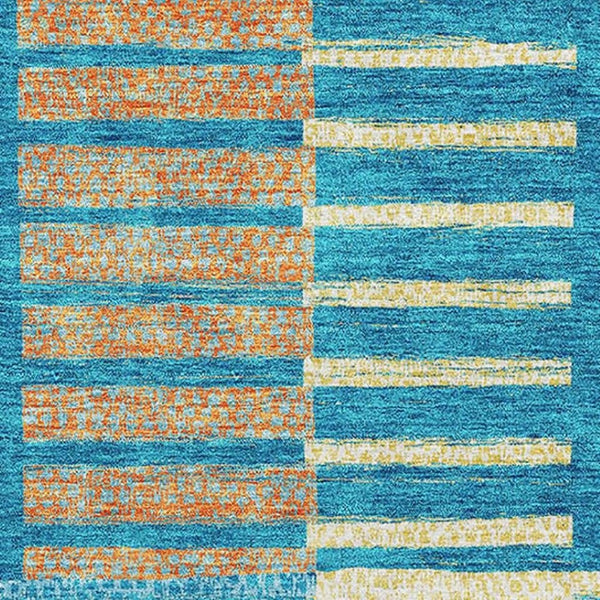 HomeRoots 10' Teal, Orange & Gold Striped Washable Area Rug - Durable, UV-Protected, Stylish & Easy-Care Design 675684