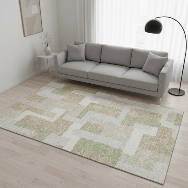HomeRoots 5' X 8' Beige Ivory Taupe Geometric Area Rug - Washable, UV-Protected, Durable, and Stylish Design 675686