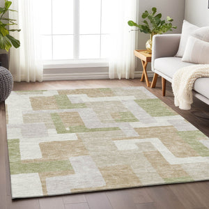 HomeRoots 5' X 8' Beige Ivory Taupe Geometric Area Rug - Washable, UV-Protected, Durable, and Stylish Design 675686