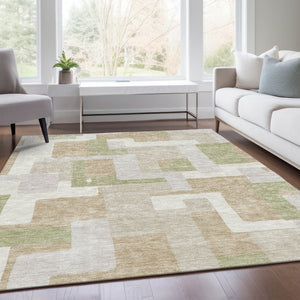 HomeRoots 5' X 8' Beige Ivory Taupe Geometric Area Rug - Washable, UV-Protected, Durable, and Stylish Design 675686