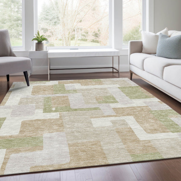 HomeRoots 5' X 8' Beige Ivory Taupe Geometric Area Rug - Washable, UV-Protected, Durable, and Stylish Design 675686