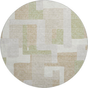 HomeRoots 8' Beige, Ivory & Taupe Geometric Round Rug - Washable, UV-Protected, Stain-Resistant for Busy Homes 675687