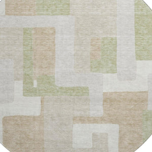 HomeRoots 8' Beige, Ivory & Taupe Geometric Round Rug - Washable, UV-Protected, Stain-Resistant for Busy Homes 675687