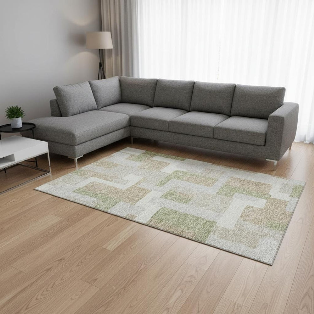 HomeRoots 8' X 10' Washable Beige Ivory Taupe Geometric Area Rug with UV Protection for Stylish Homes 675688