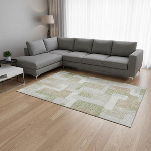 HomeRoots 8' X 10' Washable Beige Ivory Taupe Geometric Area Rug with UV Protection for Stylish Homes 675688