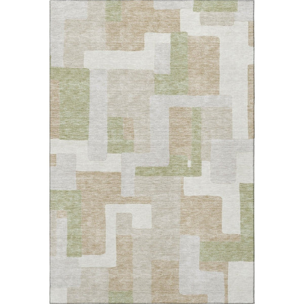 HomeRoots 8' X 10' Washable Beige Ivory Taupe Geometric Area Rug with UV Protection for Stylish Homes 675688