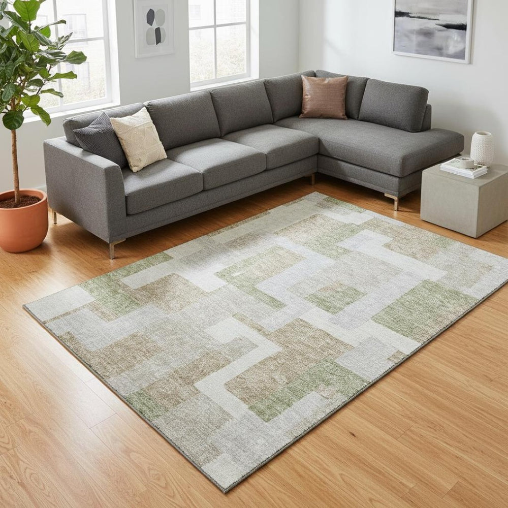HomeRoots 9' X 12' Beige Ivory Taupe Geometric Area Rug - Washable, UV Protected, Stylish & Durable for Homes 675689