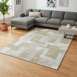 HomeRoots 10' X 14' Beige Ivory Taupe Geometric Area Rug - Stylish, Washable & UV Protected for High Traffic Spaces 675690