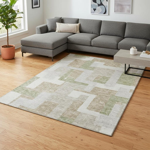 HomeRoots 10' X 14' Beige Ivory Taupe Geometric Area Rug - Stylish, Washable & UV Protected for High Traffic Spaces 675690