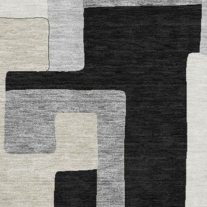 HomeRoots 5' X 8' Washable Black Ivory Beige Geometric Area Rug - UV Protected, Stain Resistant, Modern Design 675692