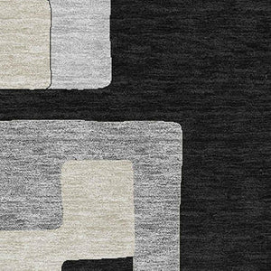 HomeRoots 8' X 10' Stylish Black Ivory Beige Geometric Washable Area Rug with UV Protection for Homes 675694
