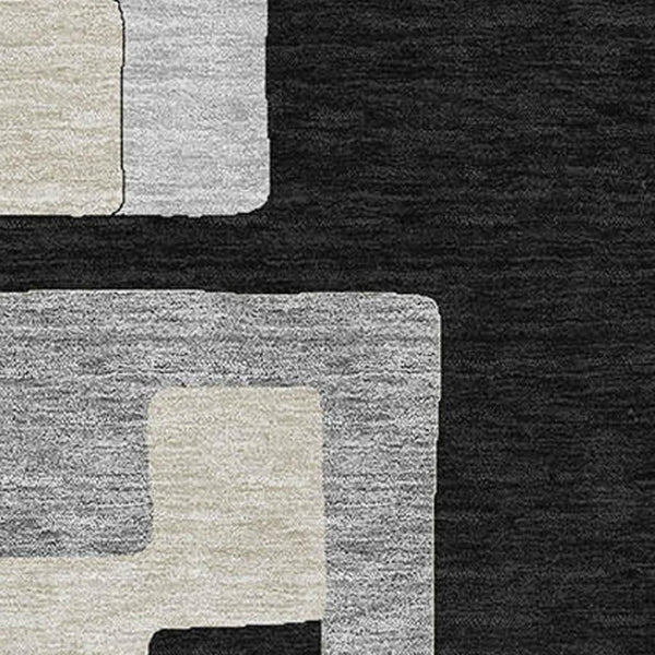 HomeRoots 8' X 10' Stylish Black Ivory Beige Geometric Washable Area Rug with UV Protection for Homes 675694