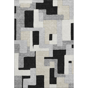 HomeRoots 9' X 12' Stylish Black Ivory Beige Geometric Area Rug - Durable, Washable, UV Protected for Homes 675695