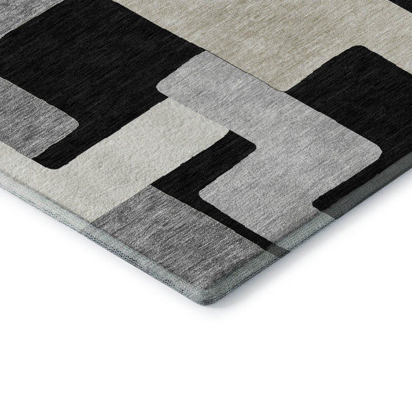 HomeRoots 9' X 12' Stylish Black Ivory Beige Geometric Area Rug - Durable, Washable, UV Protected for Homes 675695