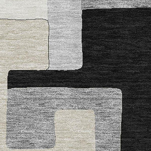 HomeRoots 9' X 12' Stylish Black Ivory Beige Geometric Area Rug - Durable, Washable, UV Protected for Homes 675695