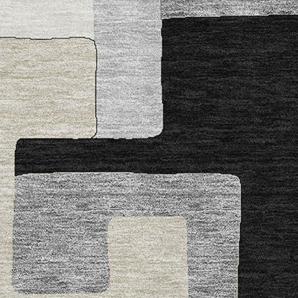 HomeRoots 9' X 12' Stylish Black Ivory Beige Geometric Area Rug - Durable, Washable, UV Protected for Homes 675695