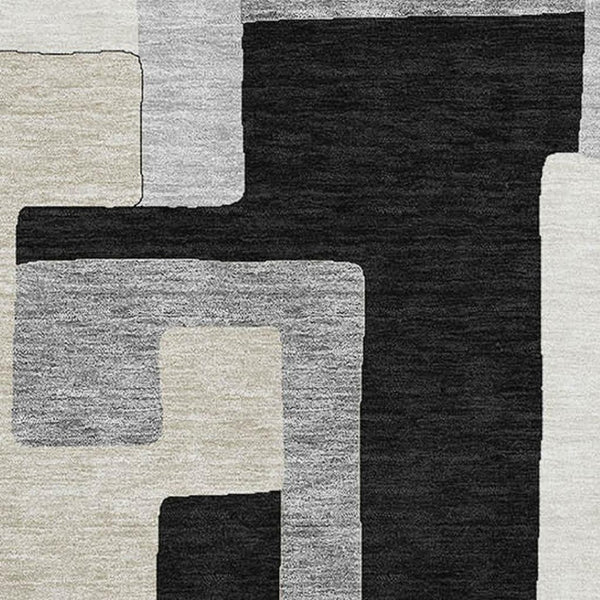 HomeRoots 9' X 12' Stylish Black Ivory Beige Geometric Area Rug - Durable, Washable, UV Protected for Homes 675695