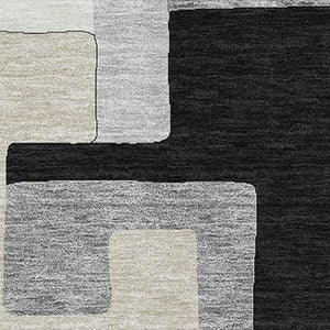HomeRoots 10' Modern Geometric Washable Area Rug in Black, Ivory & Beige - UV Protected, Stain-Resistant Design 675696