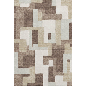 HomeRoots 5' X 8' Stylish Brown Ivory Beige Geometric Area Rug - Washable, UV Protected, Stain-Resistant Design 675698