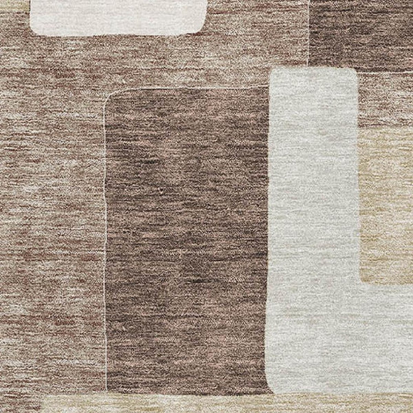 HomeRoots 5' X 8' Stylish Brown Ivory Beige Geometric Area Rug - Washable, UV Protected, Stain-Resistant Design 675698
