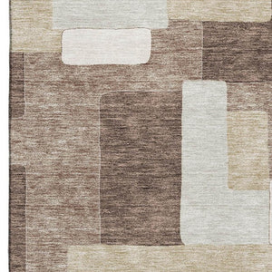HomeRoots 5' X 8' Stylish Brown Ivory Beige Geometric Area Rug - Washable, UV Protected, Stain-Resistant Design 675698