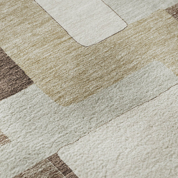 HomeRoots 8' Washable Round Rug in Brown, Ivory & Beige with Geometric Design, UV Protection & Easy Care 675699