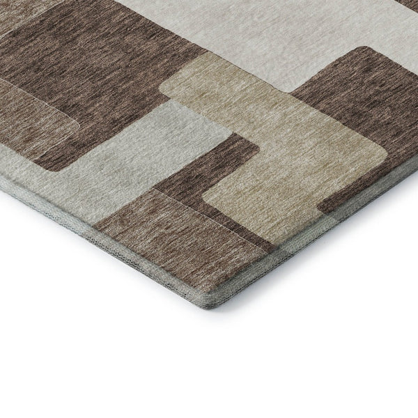 HomeRoots 8' X 10' Stylish Brown Ivory Beige Geometric Area Rug - Washable, UV Protected, Durable Design 675700