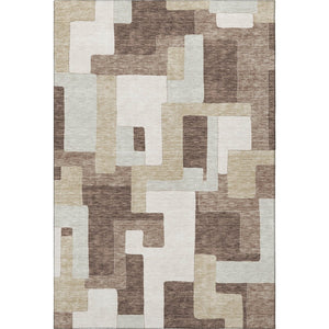 HomeRoots 9' X 12' Stylish Geometric Washable Area Rug in Brown, Ivory & Beige - UV Protection & Stain Resistant! 675701