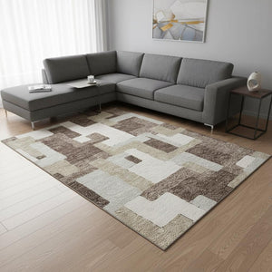 HomeRoots 10' X 14' Modern Brown Ivory Beige Geometric Washable Area Rug with UV Protection & Easy Care 675702