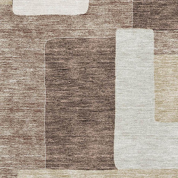 HomeRoots 10' X 14' Modern Brown Ivory Beige Geometric Washable Area Rug with UV Protection & Easy Care 675702