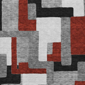 HomeRoots 5' X 8' Modern Geometric Area Rug in Gray, Black & Red – Washable, UV-Protected, Kid & Pet Friendly 675704
