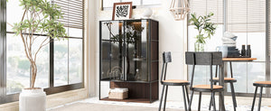 English Elm 51.2'' Freestanding Lighted Display Cabinet With Adjustable Glass Shelves & Hidden Storage For Décor N845P261777D