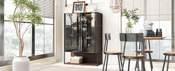 English Elm 51.2'' Freestanding Lighted Display Cabinet With Adjustable Glass Shelves & Hidden Storage For Décor N845P261777D