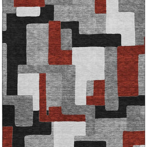 HomeRoots 8' X 10' Geometric Area Rug in Gray, Black & Red - Durable, Washable, UV-Protected for Modern Spaces 675706
